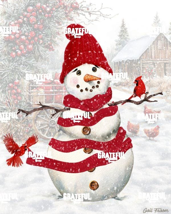 Snowman Scarf with Cardinals