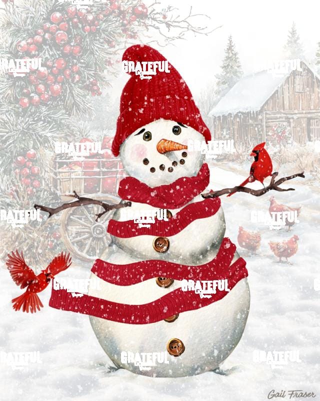 Snowman Scarf with Cardinals