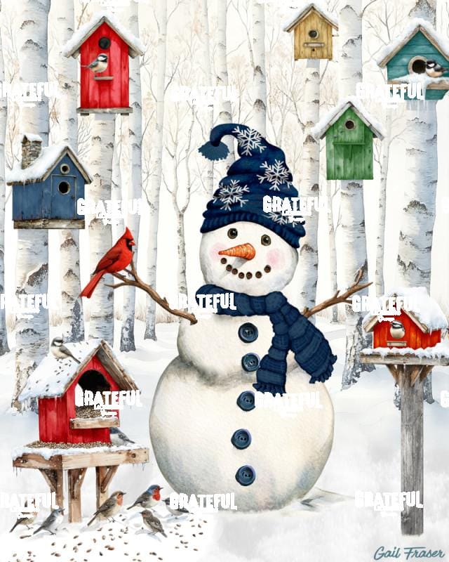 Snowman Birch Trees with Birdhouses
