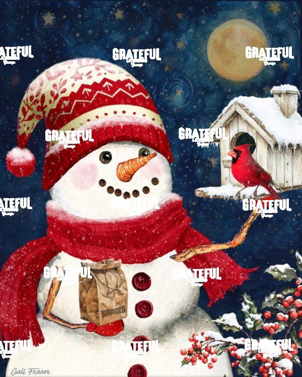 Snowman Night with Birdhouse