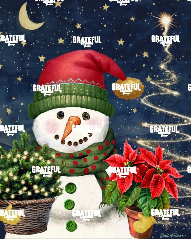 Snowman Night with Poinsettia