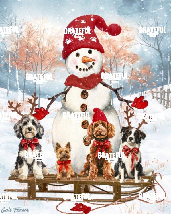 Snowman Dogs on Sled