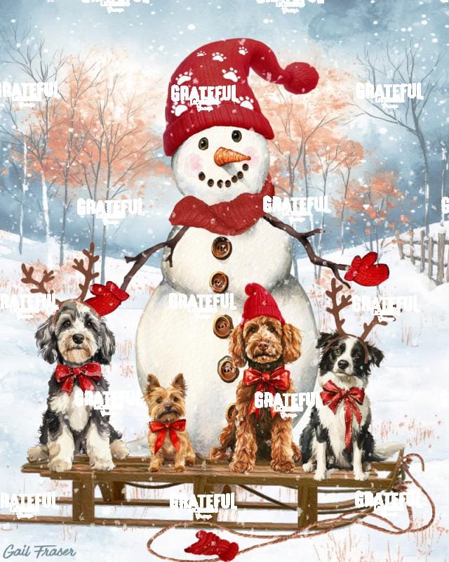 Snowman Dogs on Sled