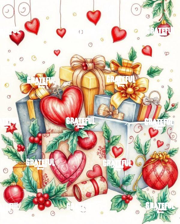 Gold and Red Christmas Heart Presents