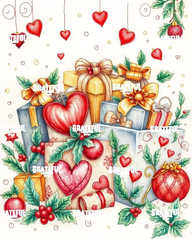 Gold and Red Christmas Heart Presents