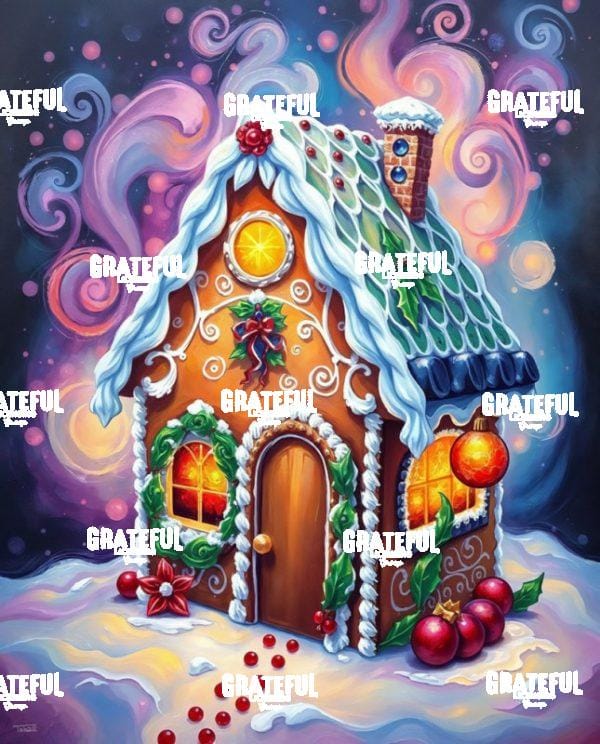 Abstract Pink Sky Gingerbread House