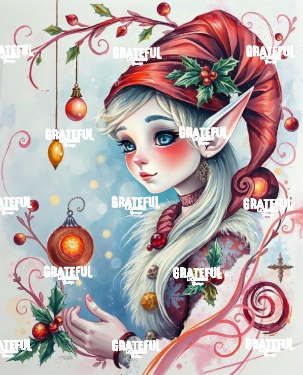 Christmas Elf on Blue and White Background