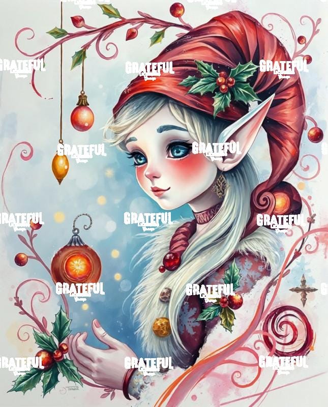 Christmas Elf on Blue and White Background