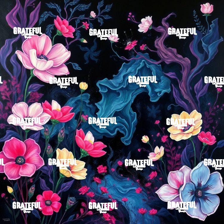 The Path of Least Resistance (Pink and Yellow flowers on a dark background)