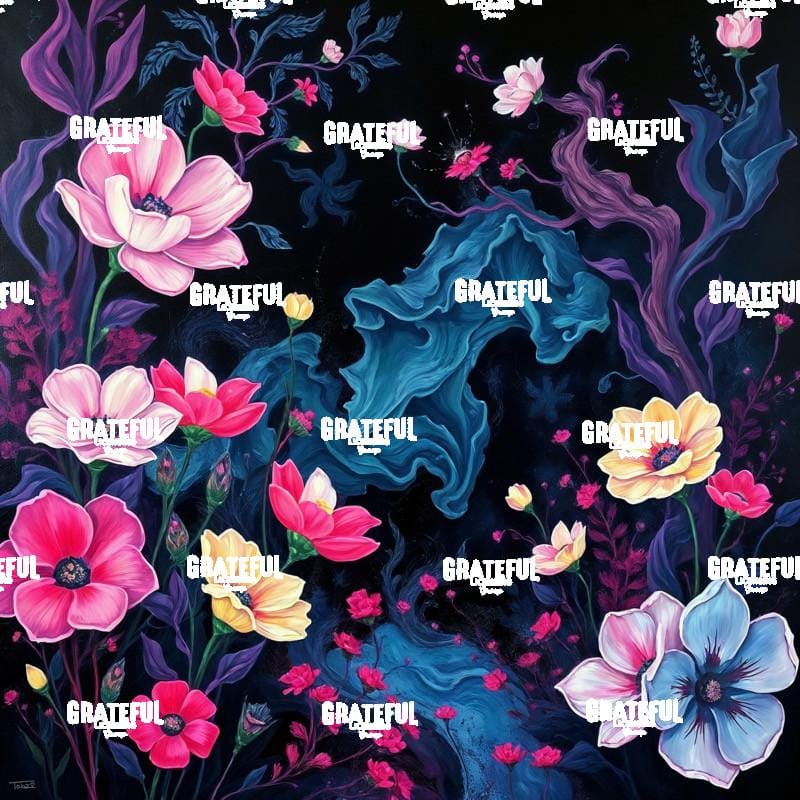 The Path of Least Resistance (Pink and Yellow flowers on a dark background)