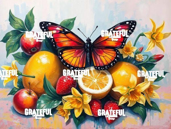 Butterfly with Fruit and Daffodils