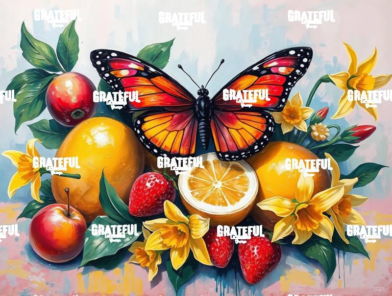 Butterfly with Fruit and Daffodils