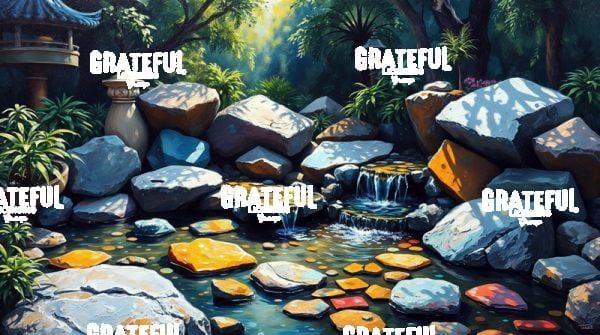 Colorful Stones in a Zen Garden Waterfall