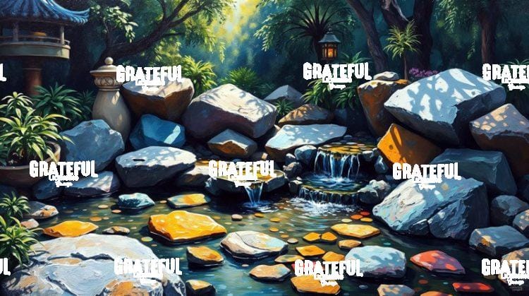 Colorful Stones in a Zen Garden Waterfall