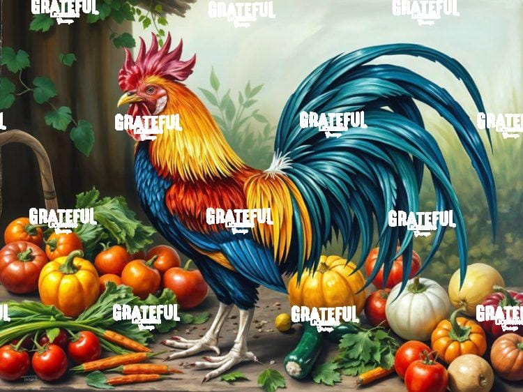 Colorful Rooster With Vegetables