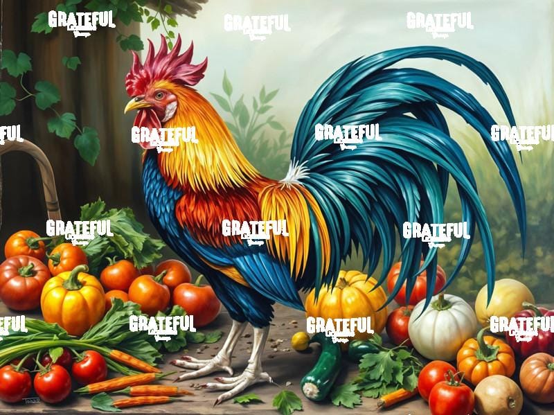 Colorful Rooster With Vegetables