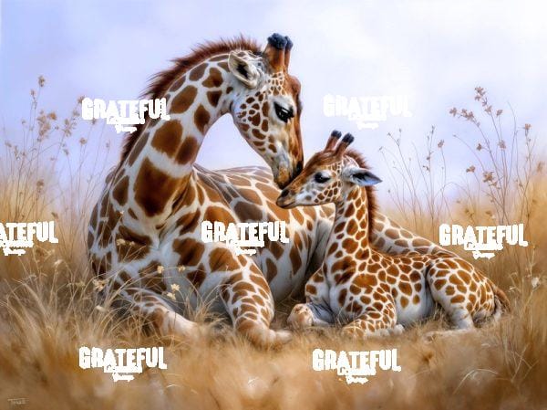 Mother and Baby Giraffes Blue Sky