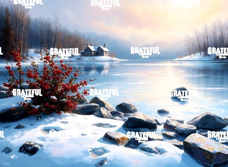 Lake Cabin with Winter Berries