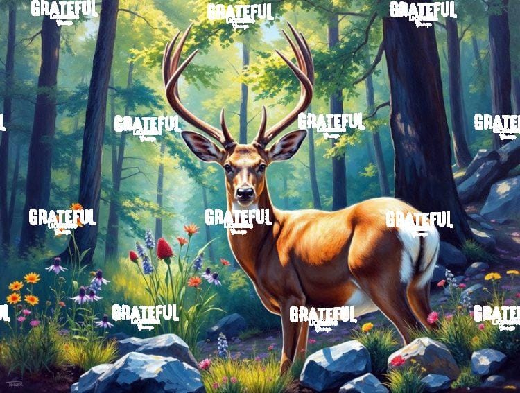 White Tail Deer With Wildflowers