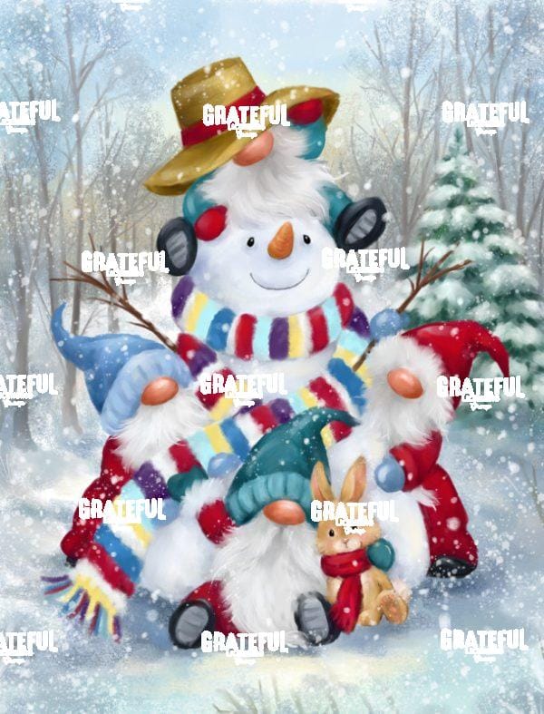 Gnomes with Snowman in Wood