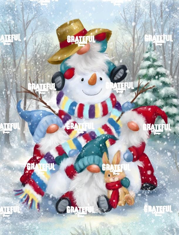 Gnomes with Snowman in Wood