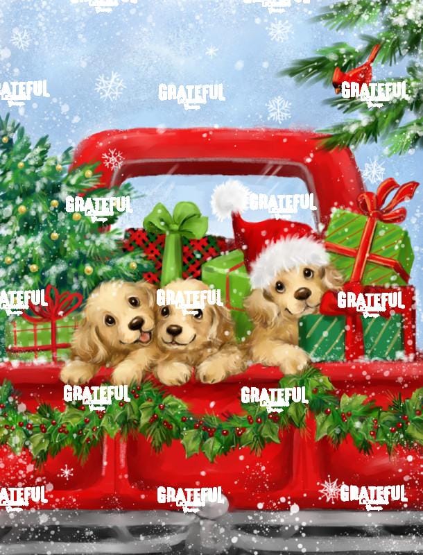 Puppies on Red Truck