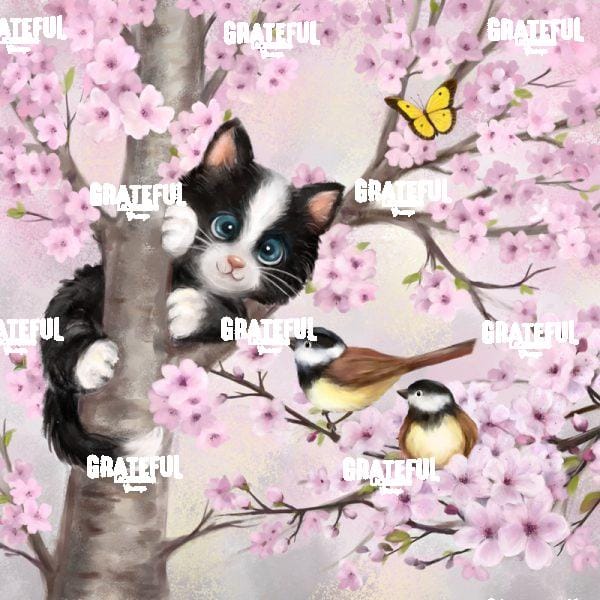 Cat and Birds on Tree
