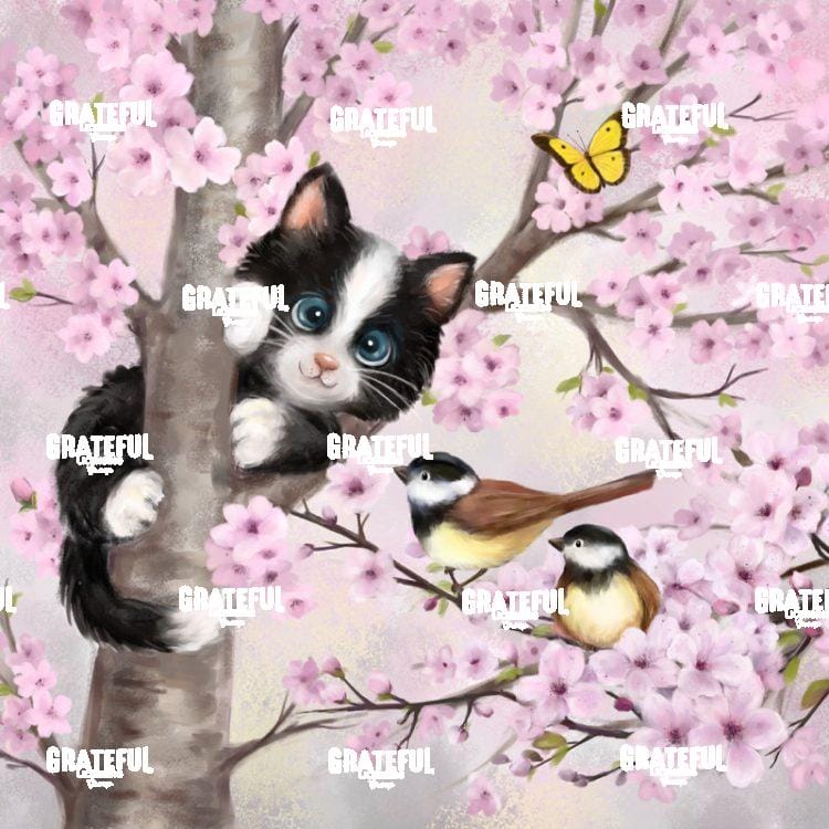 Cat and Birds on Tree