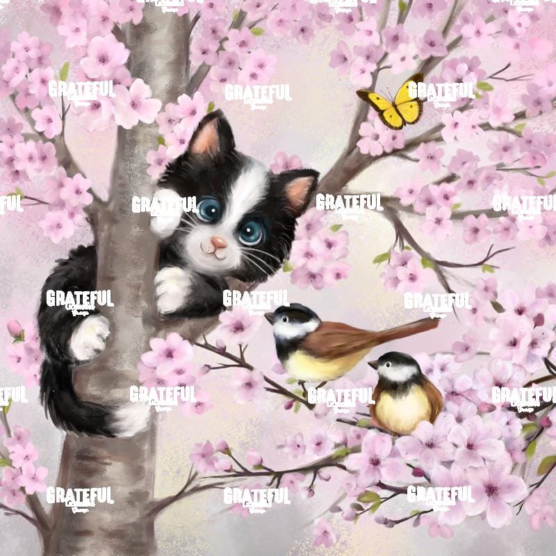 Cat and Birds on Tree