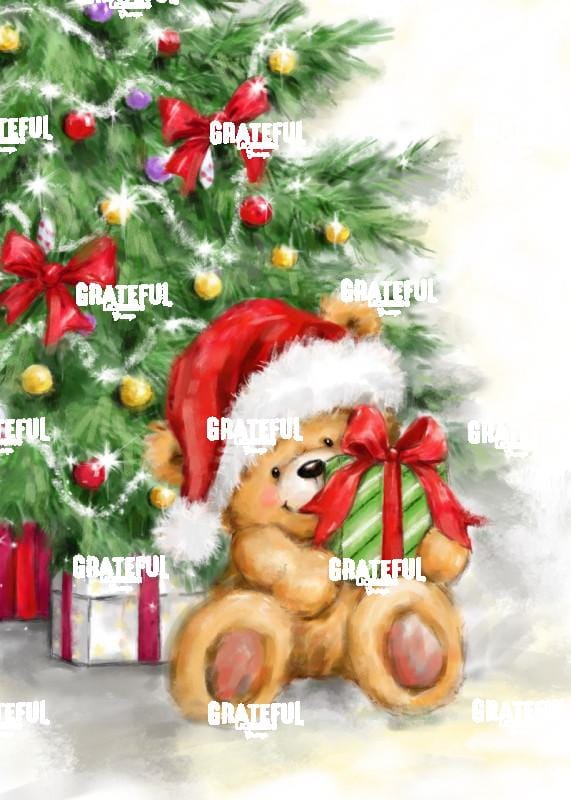 Bear in front of Christmas Tree