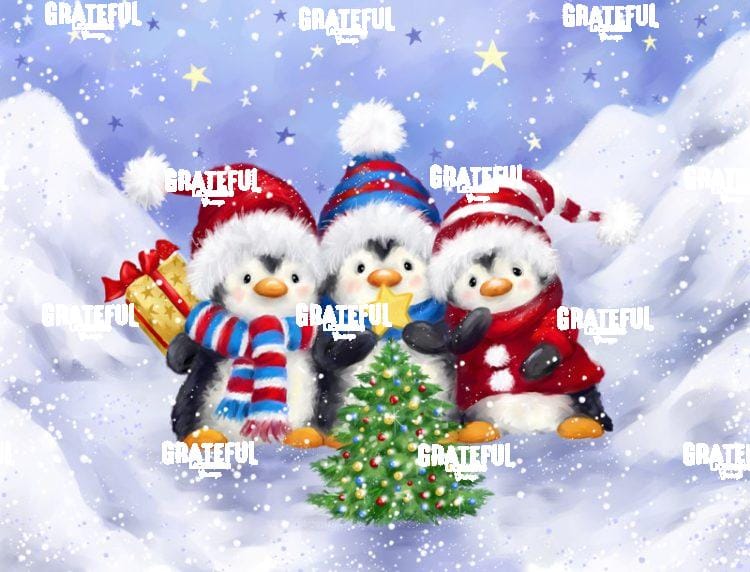 Three Penguins with Christmas Tree
