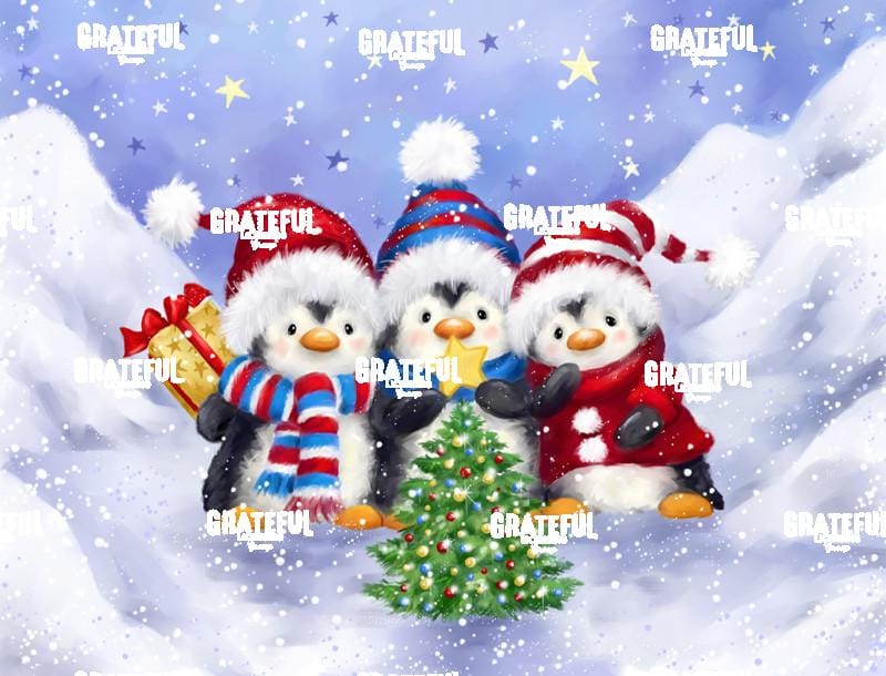 Three Penguins with Christmas Tree