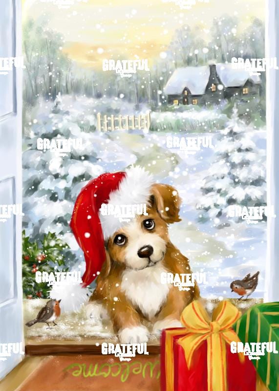 Christmas Puppy at Door