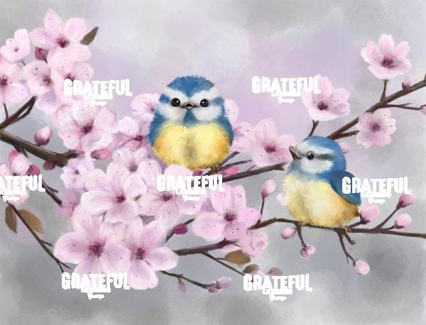 Spring Flowers with little Birds