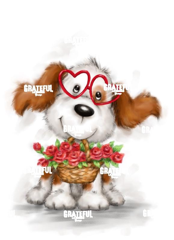 Dog with Glasses and Flowers