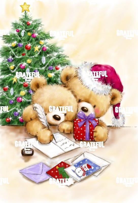 Two Bears with Christmas Cards