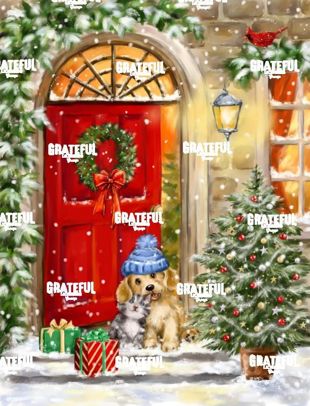 Christmas Red Door and Cat and Dog
