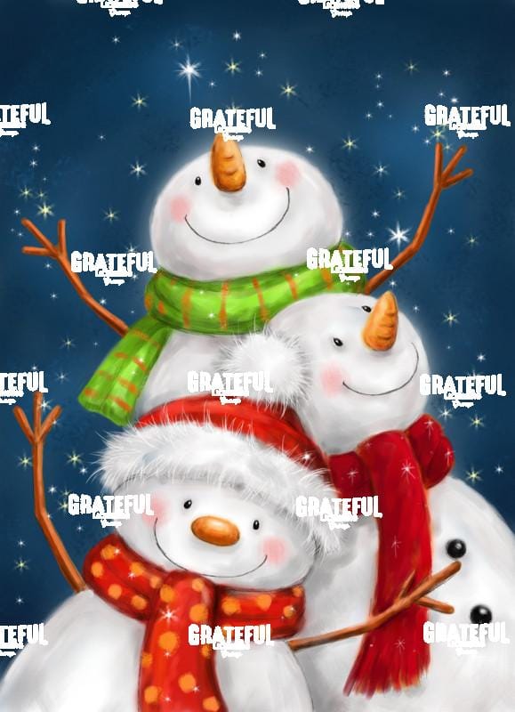 Three Snowmen Blue Background