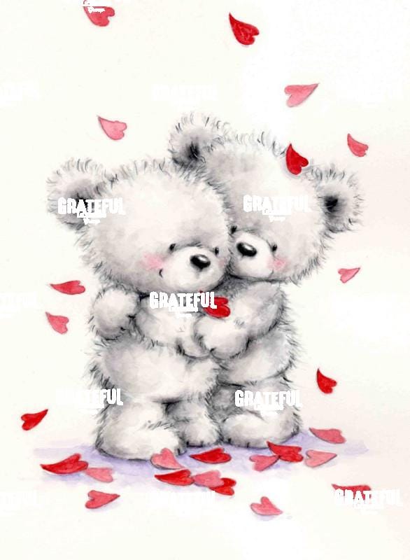 Two Gray Bears with Hearts