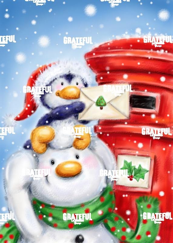 Snowman & Penguin with Post