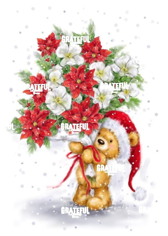 Bear and Christmas Flowers