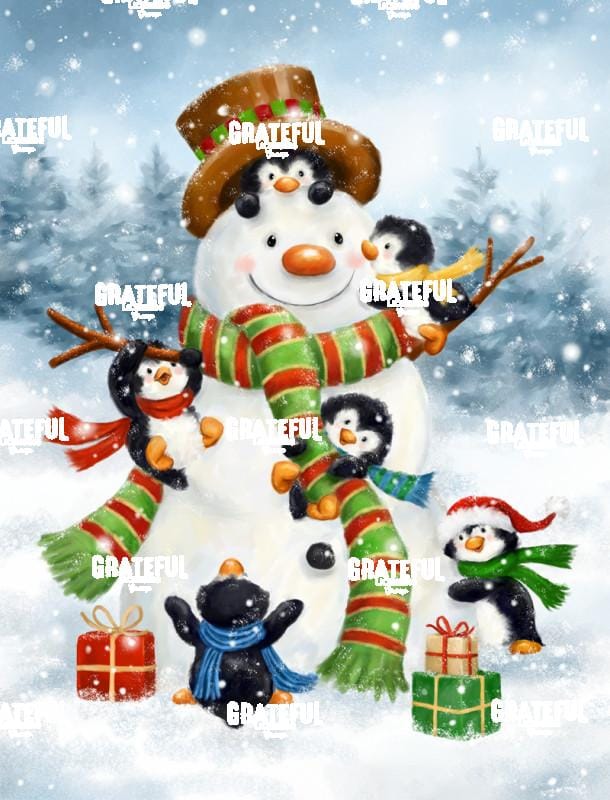 Snowman and Joyful Penguins