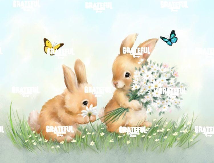 Happy Rabbits with Flowers