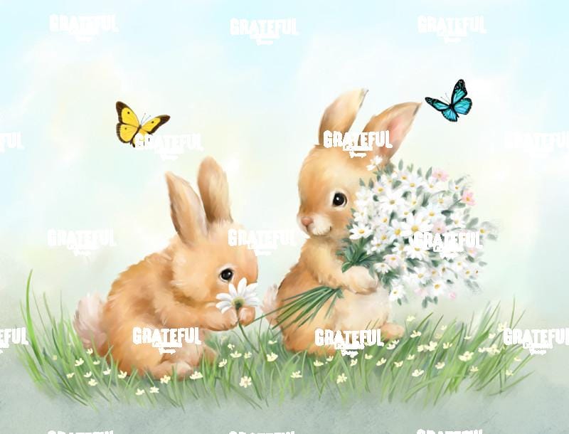 Happy Rabbits with Flowers