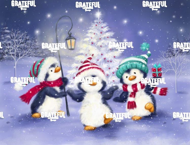 Three Penguins with Christmas Tree