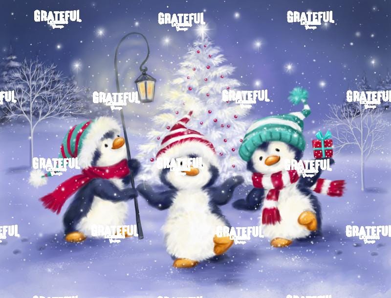 Three Penguins with Christmas Tree