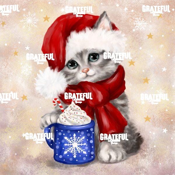 Christmas Cat with Hot Chocolate