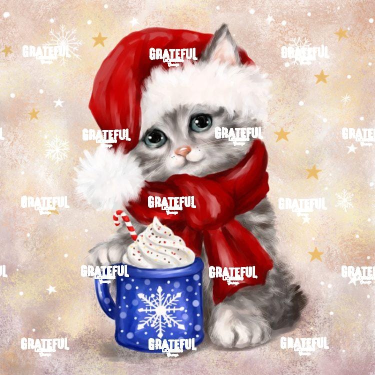 Christmas Cat with Hot Chocolate