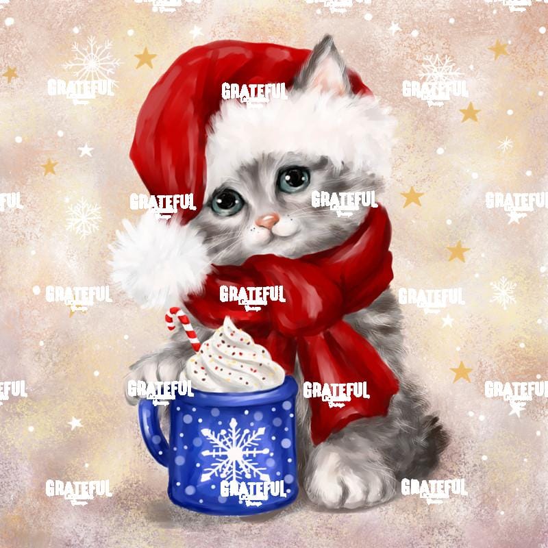 Christmas Cat with Hot Chocolate