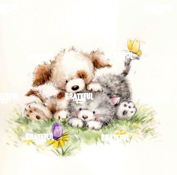 Dog & Cat with Butterfly